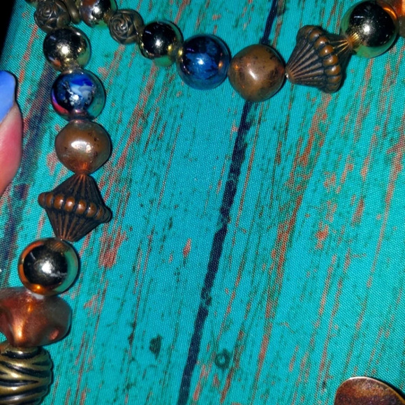 Vintage Brass Beaded Statement Necklace - Picture 3 of 4